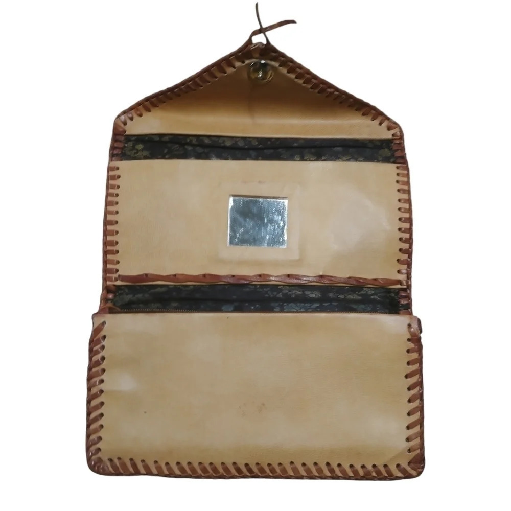 Handmade Tooled Embossed Leather Wallet 4 Compartments Brown Tan - Picture 3 of 5